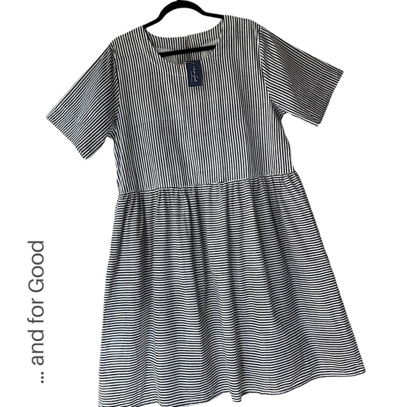 And For Good Dresses & Skirts - NWT | 100% ORGANIC COTTON HUDSON SHIRT DRESS MENSWEAR BLACK & WHITE STRIPE L/XL